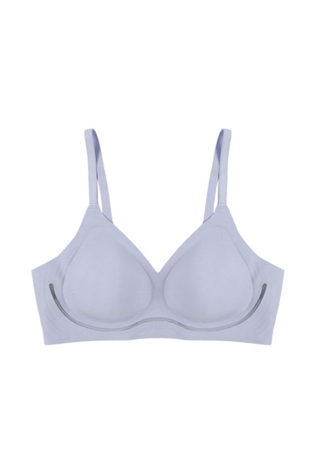 Balensiz Lazer Dilim Detaylı Dekolte Çapraz Tüllü Dikişsiz Sütyen Mavi - 90B