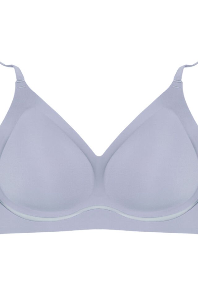 Balensiz Lazer Dilim Detaylı Dekolte Çapraz Tüllü Dikişsiz Sütyen Mavi - 90B