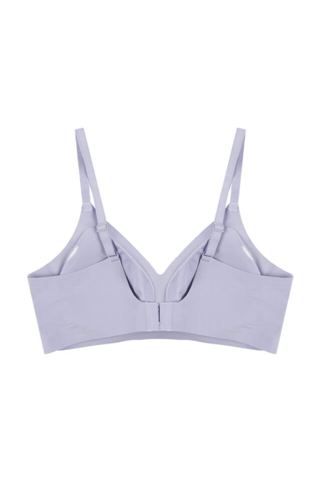 Balensiz Lazer Dilim Detaylı Dekolte Çapraz Tüllü Dikişsiz Sütyen Mavi - 90B