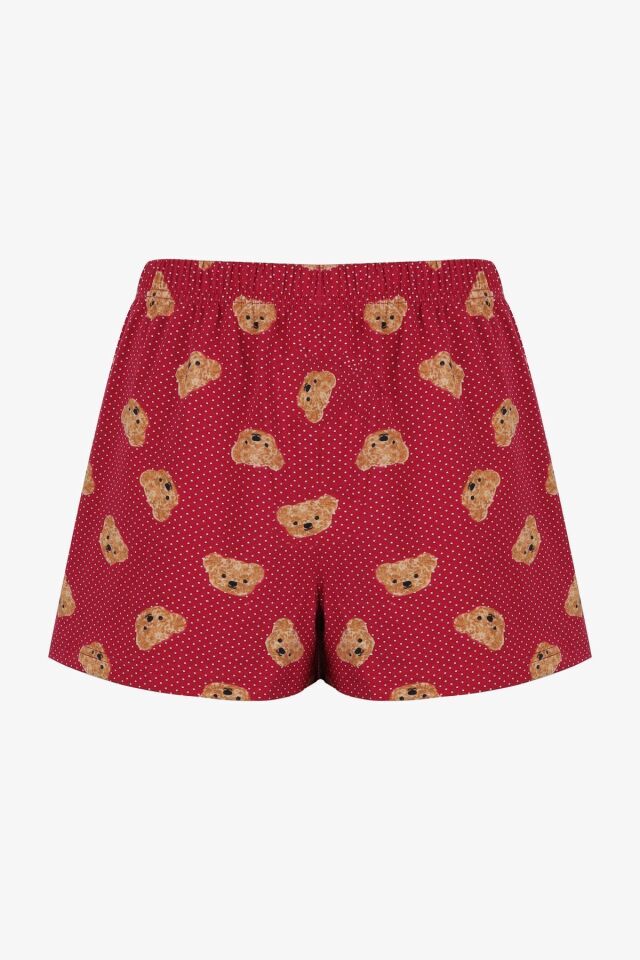 Kadın Pamuklu Ayıcık Desenli V Yaka Şortlu Pijama Takımı KO70109 Üst Ekru Alt Lacivert Ayıcık - M - KO70109 Üst Ekru Alt Lacivert Ayıcık - M