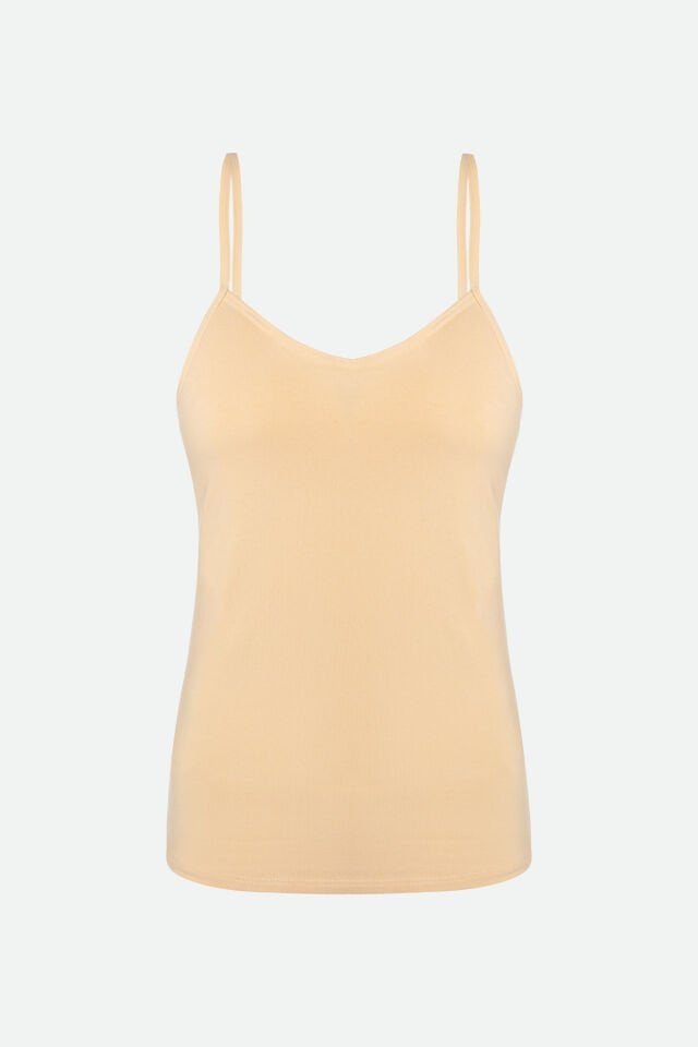 Kadın Beyaz Sütyen Kaplı İp Askılı Atlet Ten - S