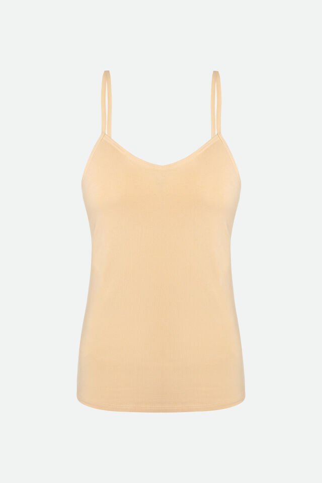 Kadın Beyaz Sütyen Kaplı İp Askılı Atlet Ten - S