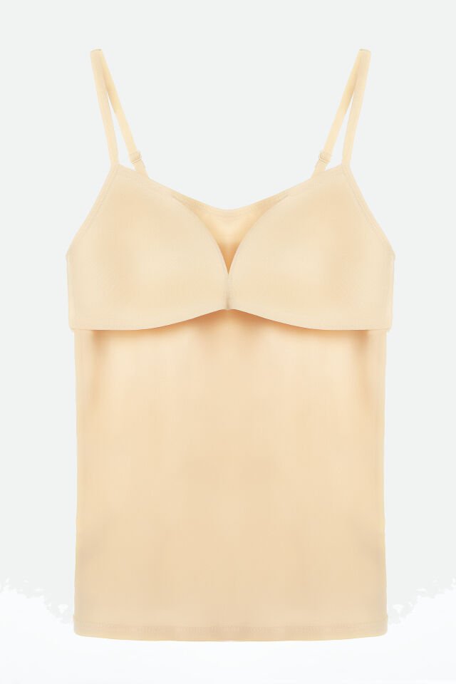 Kadın Beyaz Sütyen Kaplı İp Askılı Atlet Ten - S