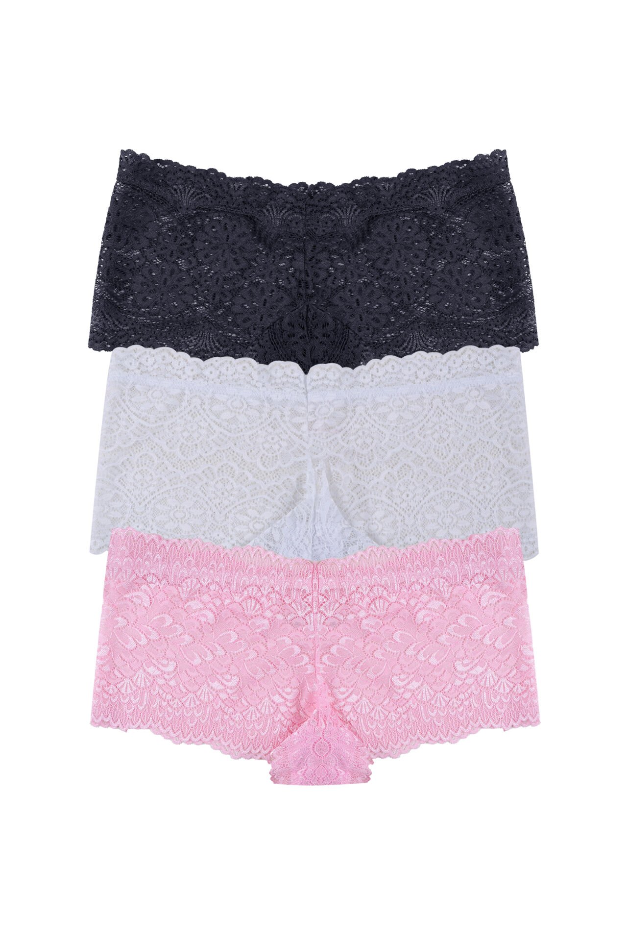 Kadın 3'lü Dantelli Boxer Külot (FARKLI DANTEL SEÇENEKLERİ) Pembe - Ekru - L-XL