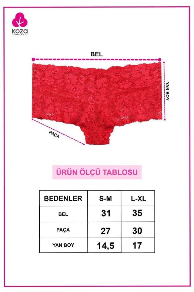 Kadın 3'lü Dantelli Boxer Külot (FARKLI DANTEL SEÇENEKLERİ) Yeşil - Pembe - L-XL