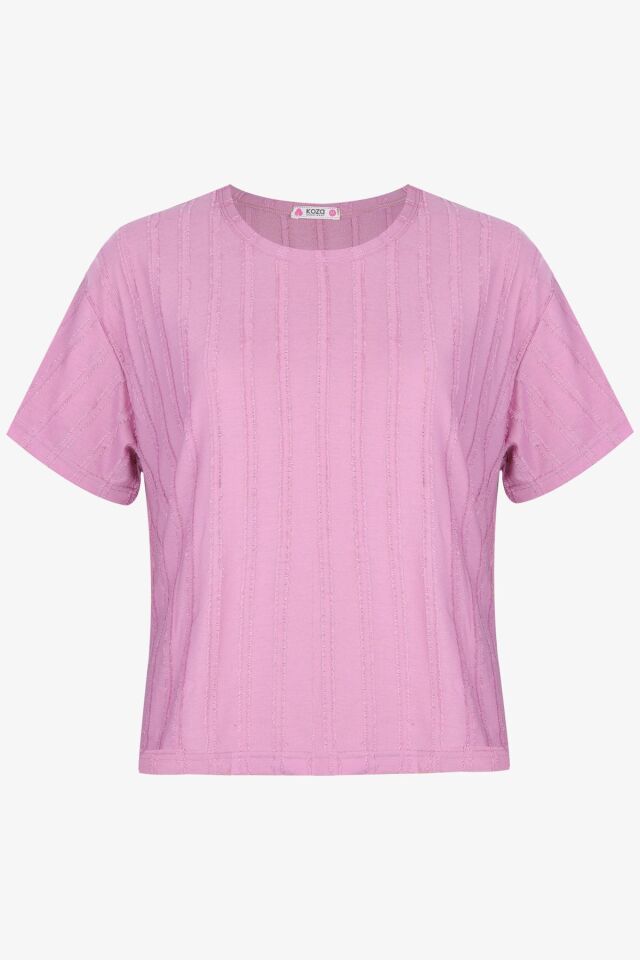 Kadın Pembe Saçaklı Yarım Kollu Şortlu Takım KO70104 Pembe - XL - KO70104 Pembe - XL