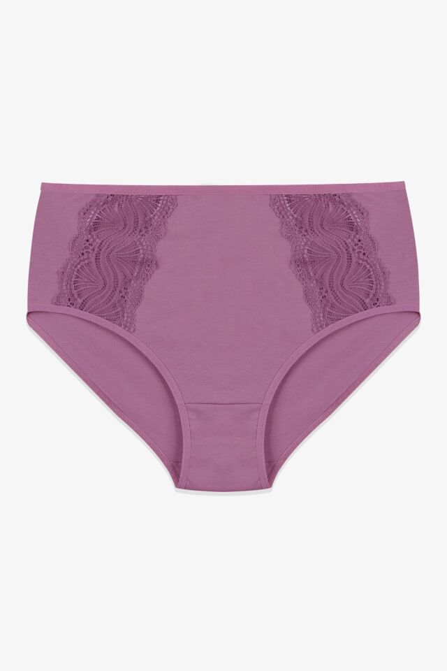 Kadın 3'lü Pamuklu Yan Dantelli Yüksek Bel Curve Külot kırmızıekrugulkurusu - XL/2XL