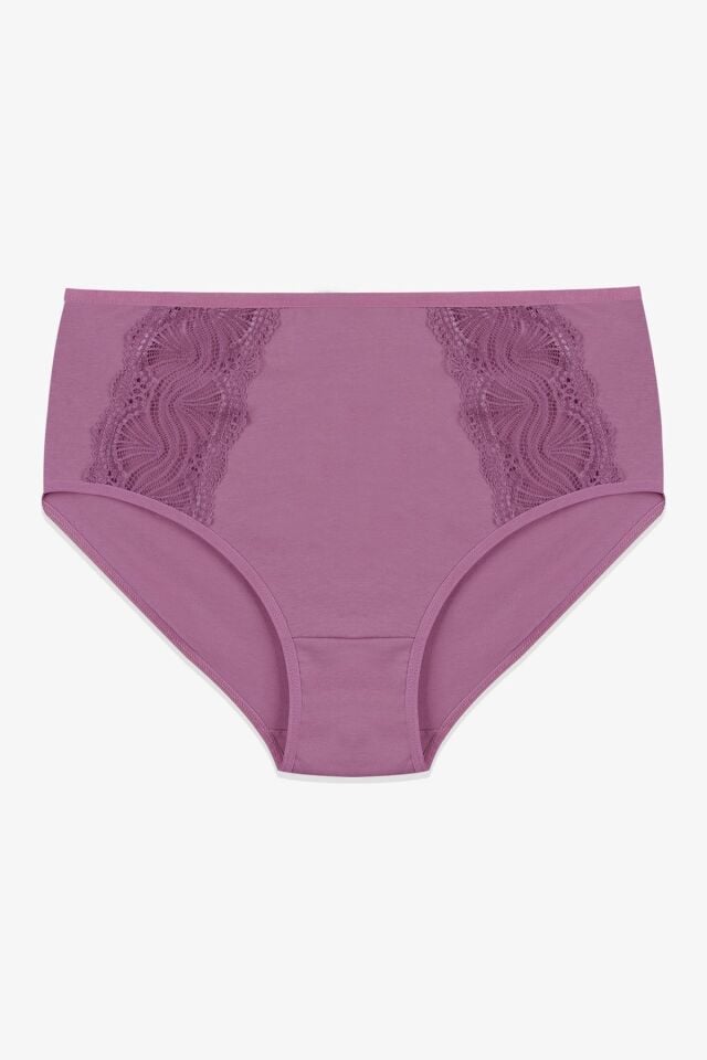 Kadın 3'lü Pamuklu Yan Dantelli Yüksek Bel Curve Külot kırmızıekrugulkurusu - XL/2XL