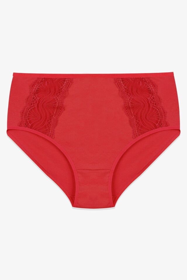 Kadın 3'lü Pamuklu Yan Dantelli Yüksek Bel Curve Külot kırmızıekrugulkurusu - XL/2XL