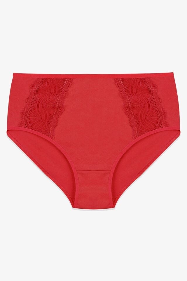 Kadın 3'lü Pamuklu Yan Dantelli Yüksek Bel Curve Külot kırmızıekrugulkurusu - XL/2XL