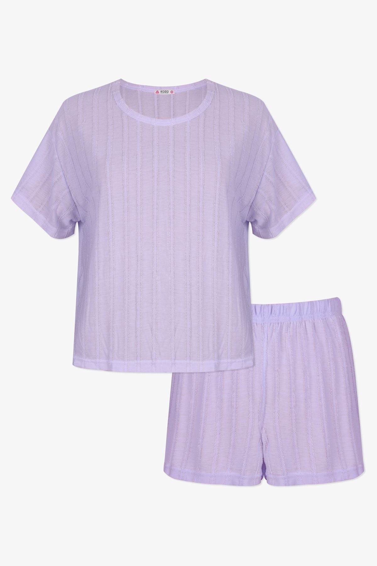 Kadın Pembe Saçaklı Yarım Kollu Şortlu Takım KO70107 Lila - S - KO70107 Lila - S