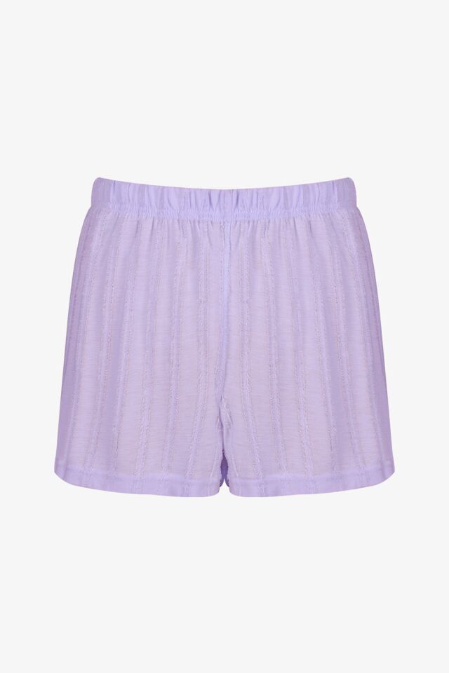 Kadın Pembe Saçaklı Yarım Kollu Şortlu Takım KO70107 Lila - S - KO70107 Lila - S