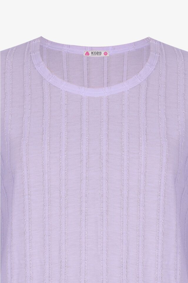 Kadın Pembe Saçaklı Yarım Kollu Şortlu Takım KO70107 Lila - S - KO70107 Lila - S