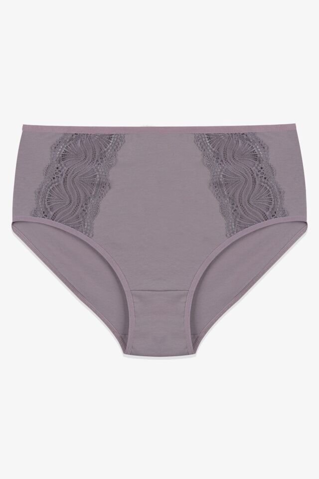 Kadın 3'lü Pamuklu Yan Dantelli Yüksek Bel Curve Külot siyahbordovizon - XL/2XL