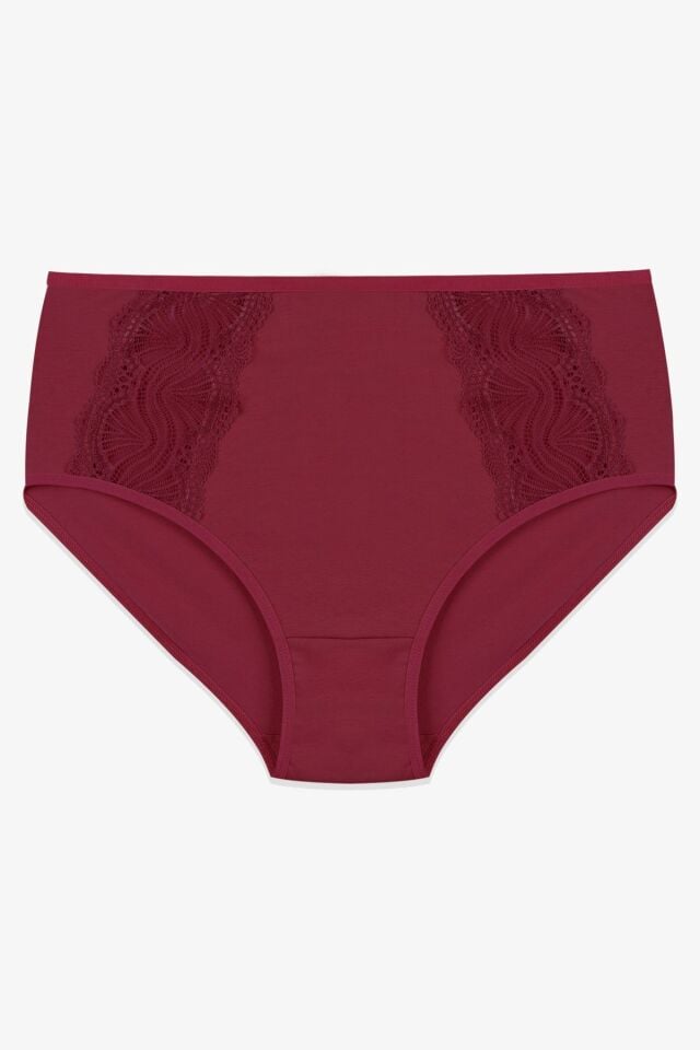 Kadın 3'lü Pamuklu Yan Dantelli Yüksek Bel Curve Külot siyahbordovizon - XL/2XL