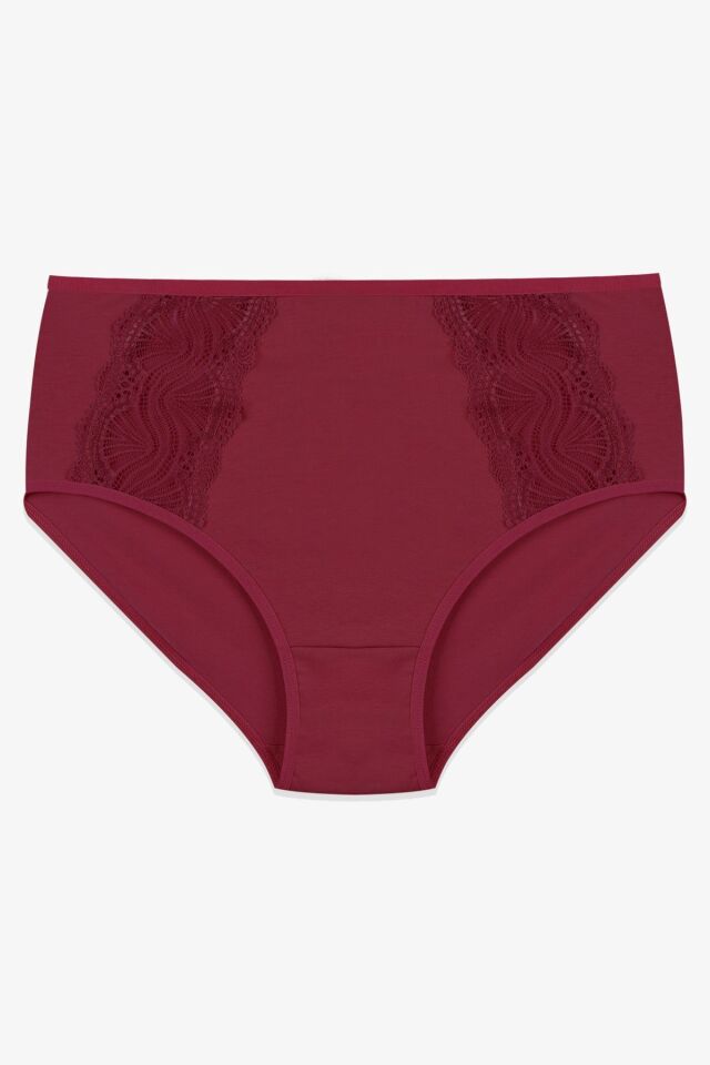 Kadın 3'lü Pamuklu Yan Dantelli Yüksek Bel Curve Külot siyahbordovizon - XL/2XL