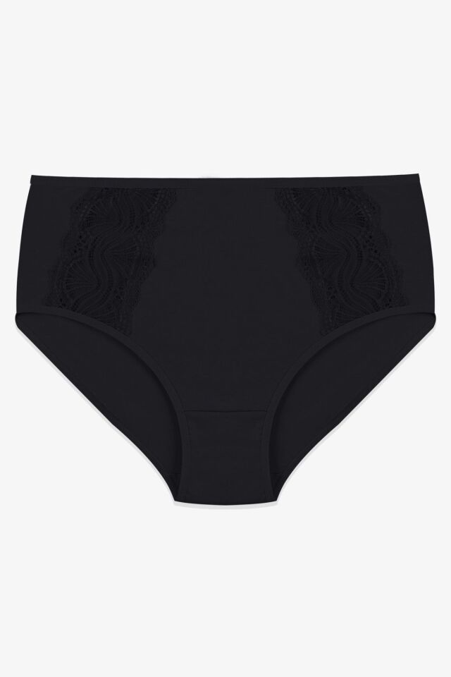 Kadın 3'lü Pamuklu Yan Dantelli Yüksek Bel Curve Külot siyahbordovizon - XL/2XL