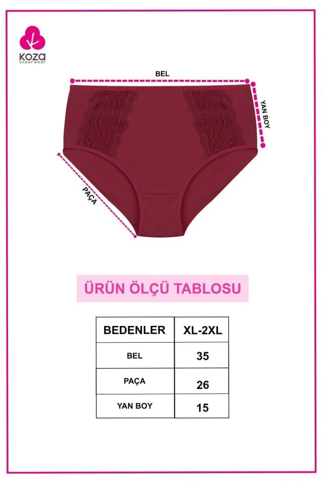 Kadın 3'lü Pamuklu Yan Dantelli Yüksek Bel Curve Külot siyahbordovizon - XL/2XL