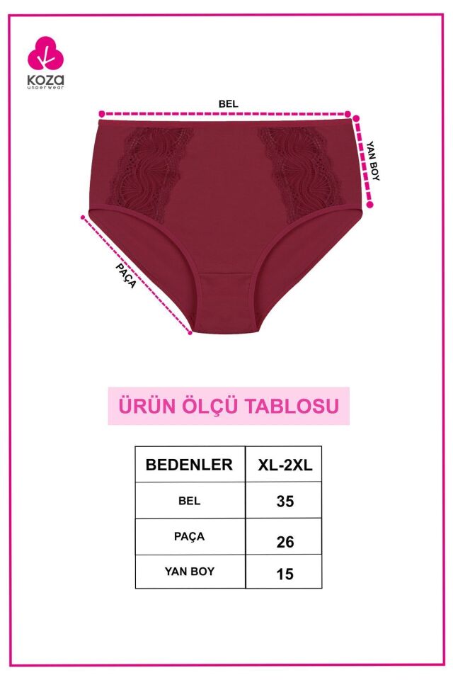 Kadın 3'lü Pamuklu Yan Dantelli Yüksek Bel Curve Külot siyahbordovizon - XL/2XL