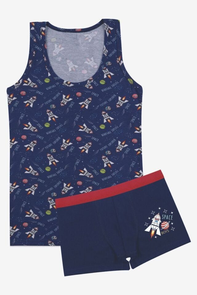 Erkek Çocuk Pamuklu Uzay Baskılı Atlet Boxer Takım 3400-25 - 5-7 Yaş - 3400-25 - 5-7 Yaş