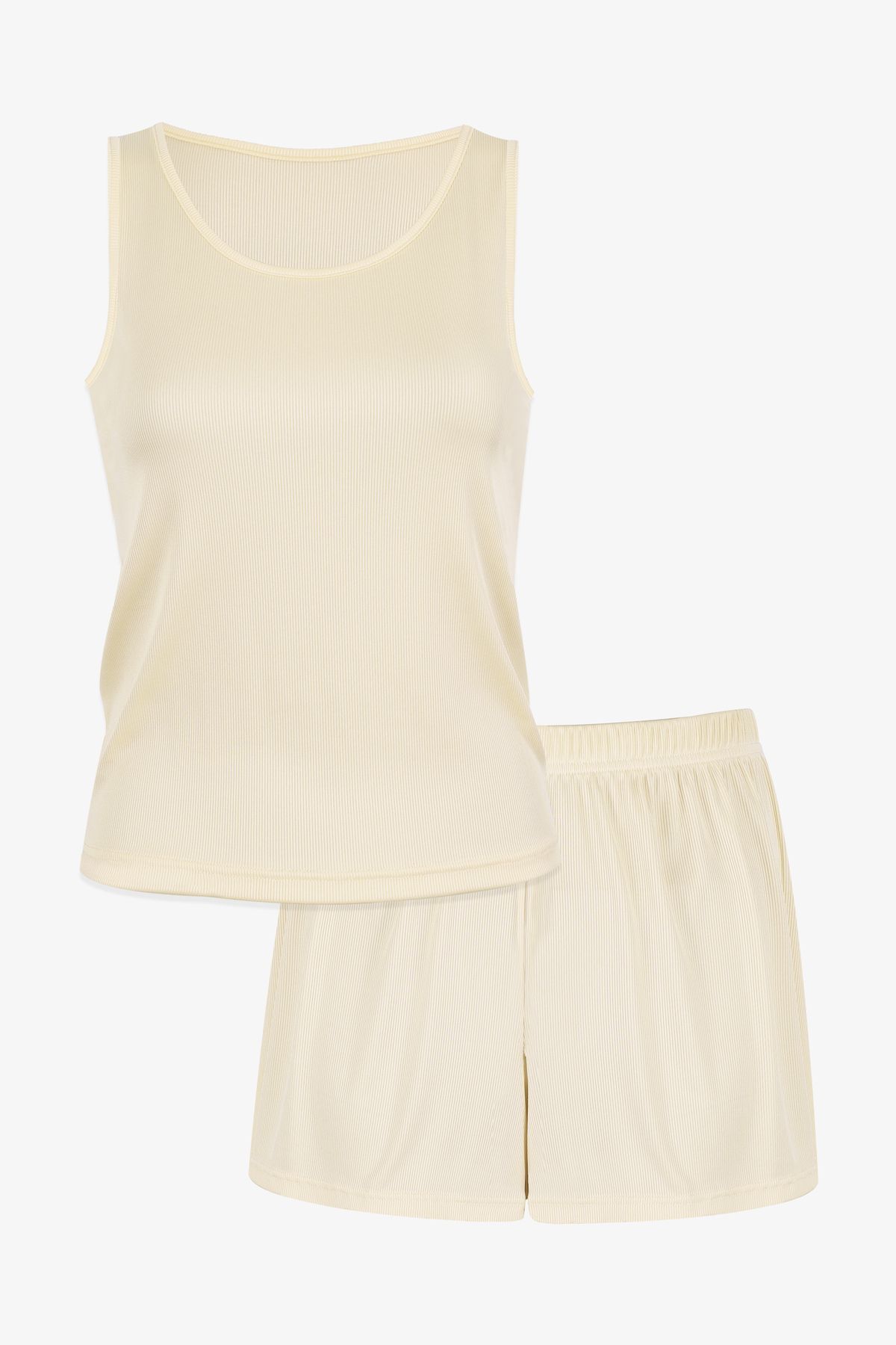 Kadın Kaşkorse Kalın Askılı Şortlu Takım KO7205TS-4 Sarı - XL