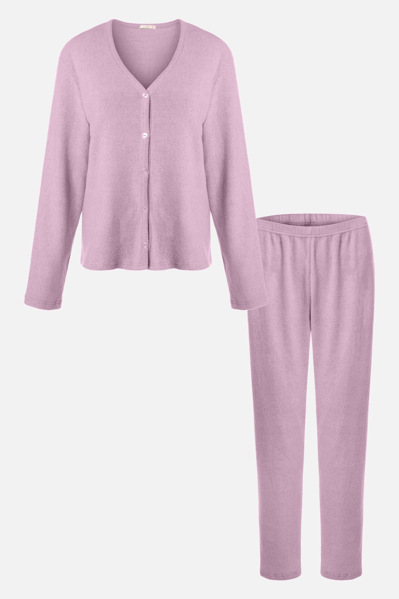 Kadın Soft Touch Kaşkorse Düğme Detaylı Pijama Takımı XL - Gül Kurusu