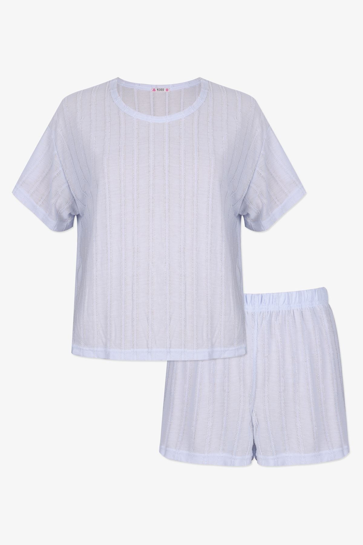 Kadın Pembe Saçaklı Yarım Kollu Şortlu Takım KO70105 Bebe Mavisi - XL - KO70105 Bebe Mavisi - XL