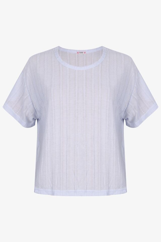 Kadın Pembe Saçaklı Yarım Kollu Şortlu Takım KO70105 Bebe Mavisi - XL - KO70105 Bebe Mavisi - XL