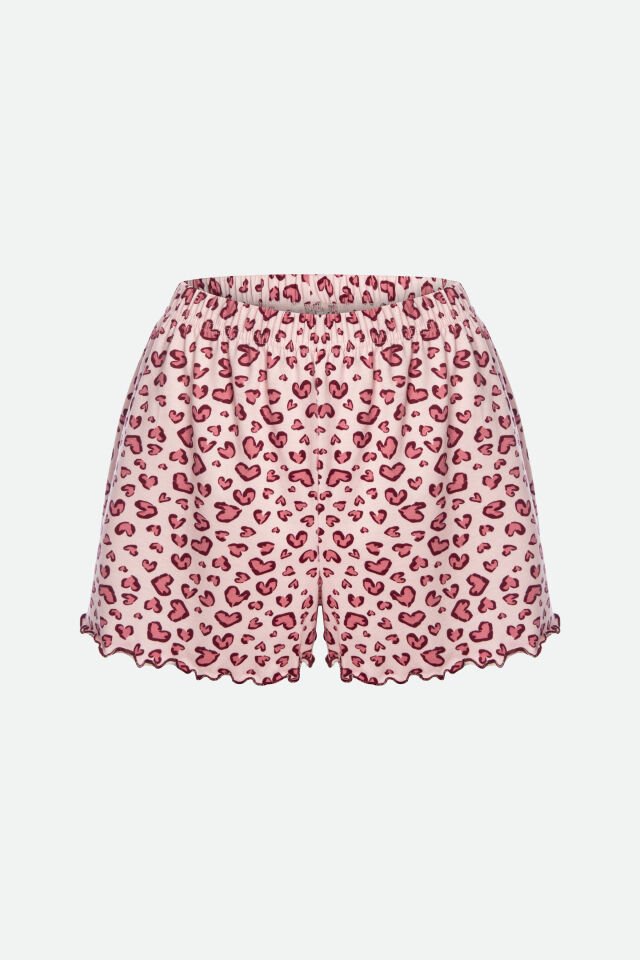 Kadın İnce Askılı Desenli Pamuklu Şortlu Pijama Takımı S