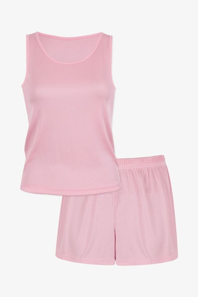 Kadın Kaşkorse Kalın Askılı Şortlu Takım KO7205TS-1 Pembe - S