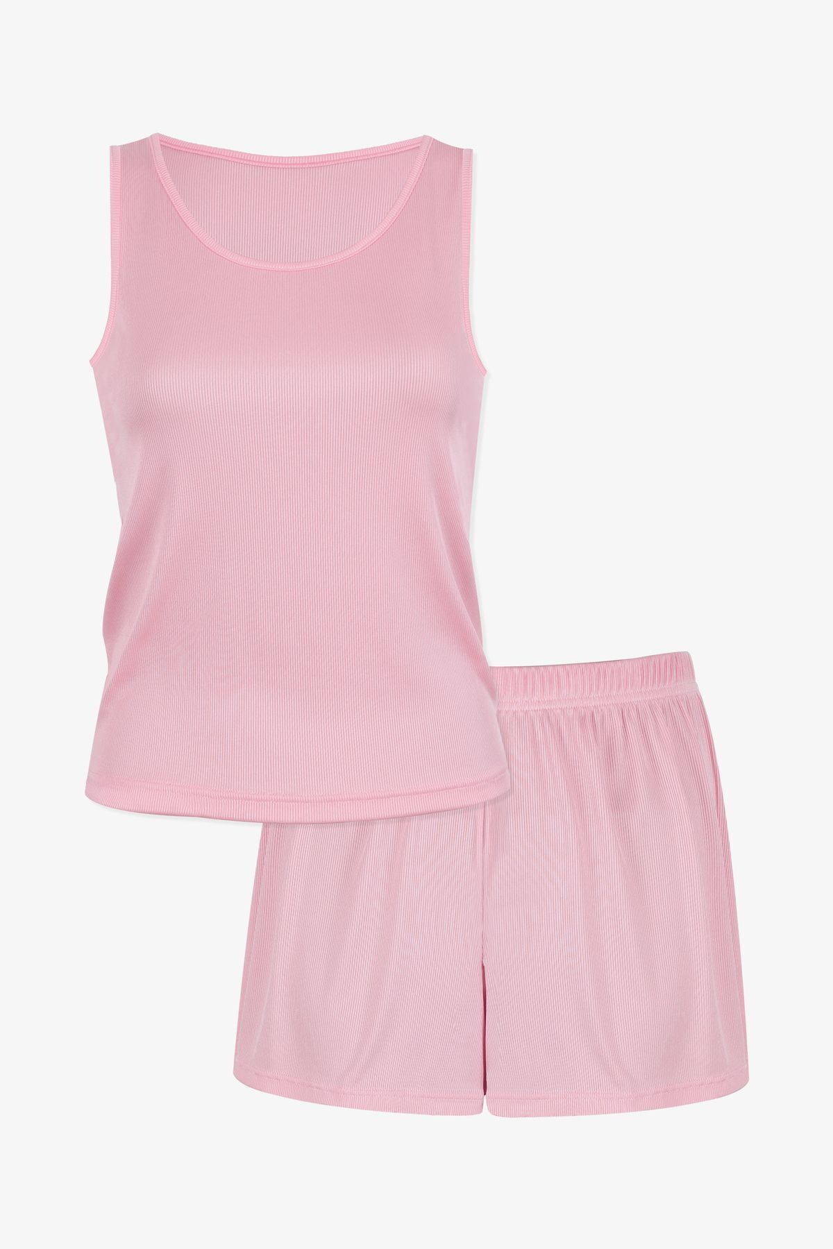 Kadın Kaşkorse Kalın Askılı Şortlu Takım KO7205TS-1 Pembe - XL