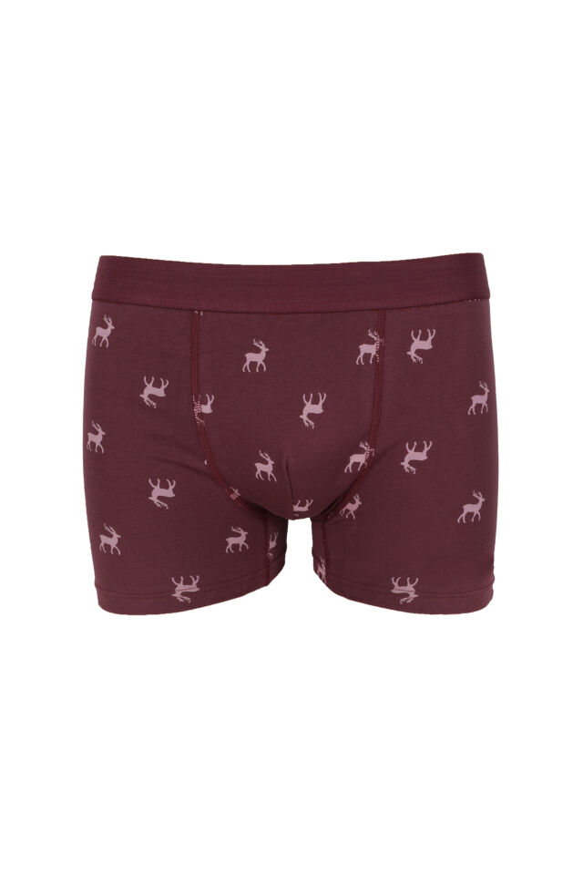 Erkek 3'lü Pamuklu Likralı Boxer Gri - Bordo - 3XL