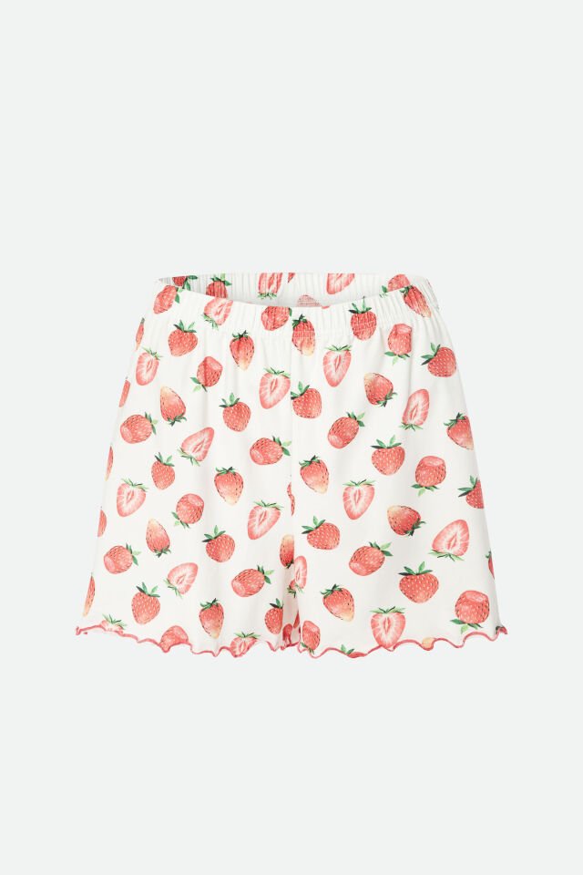 Kadın İnce Askılı Desenli Pamuklu Şortlu Pijama Takımı S - Pembe - Ekru