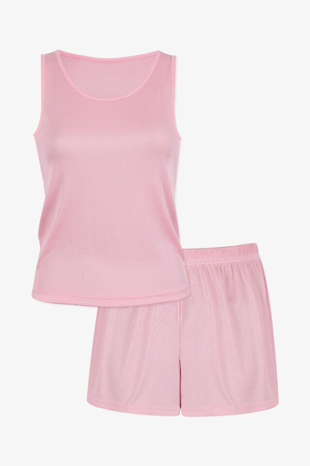 Kadın Kaşkorse Kalın Askılı Şortlu Takım KO7205TS-1 Pembe - L