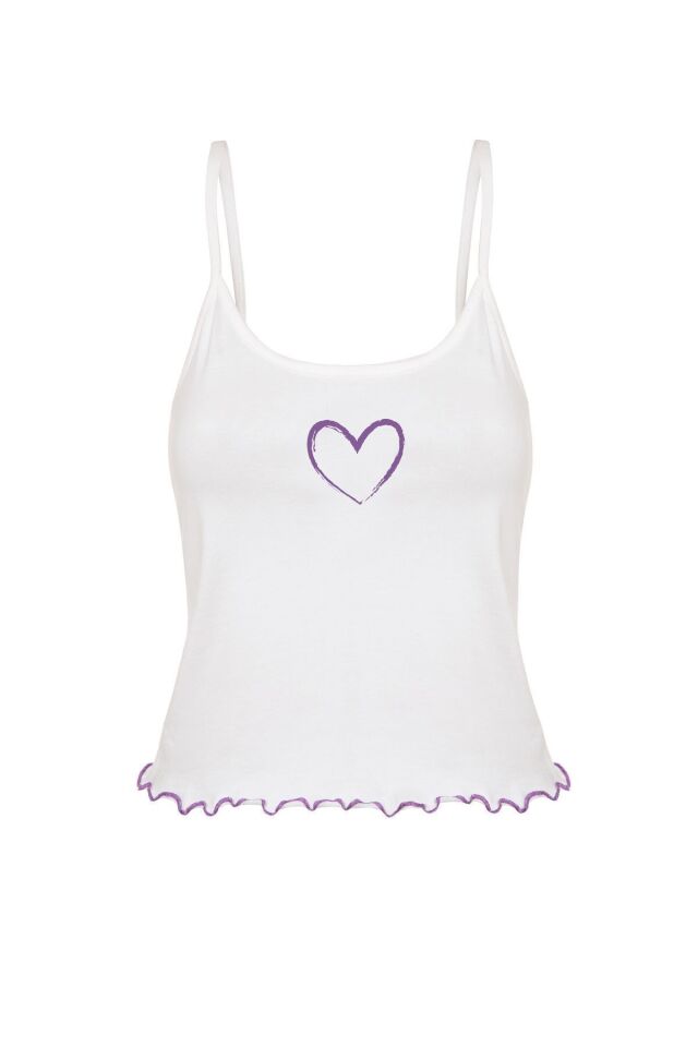 Kadın Pamuklu Baby Overloklu İp Askılı Şortlu Pijama Takımı KO7200Ş-4 Mor Kalpli - XL - KO7200Ş-4 Mor Kalpli - XL