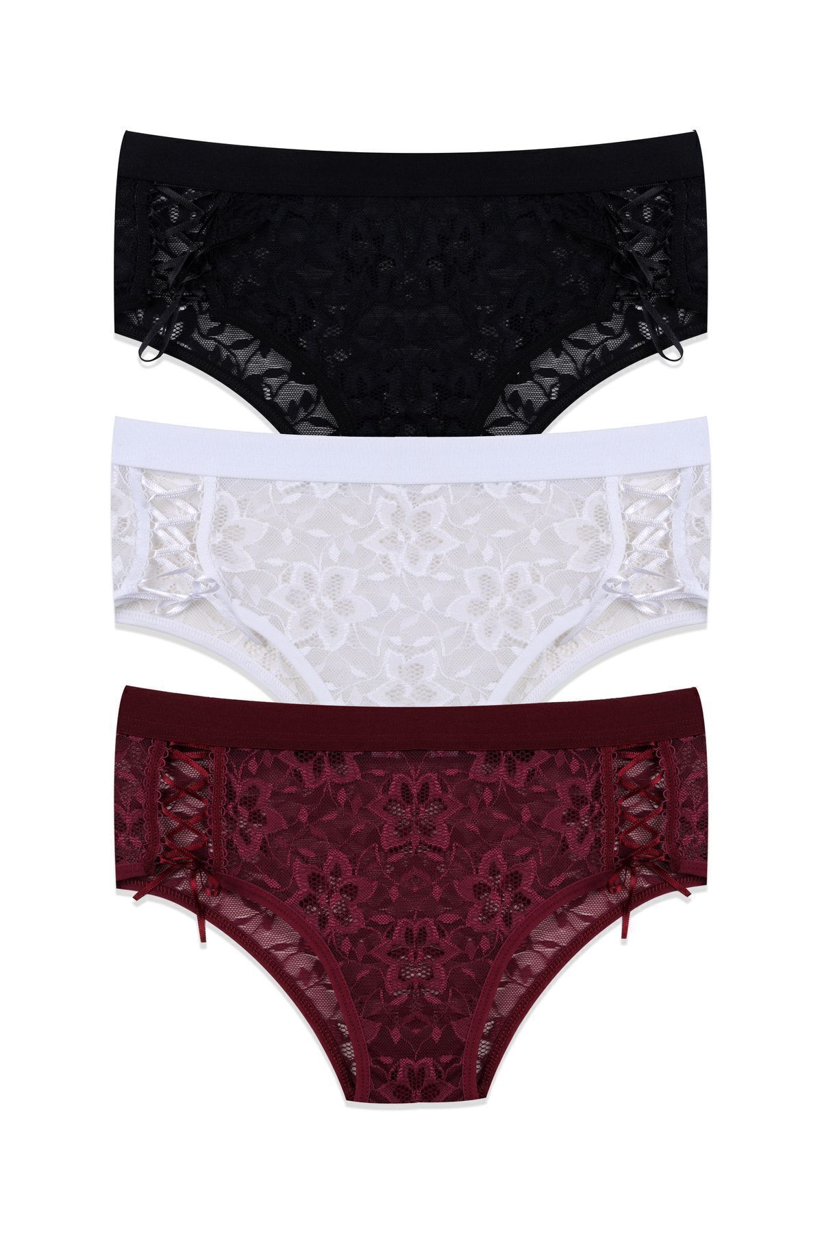 Kadın 3'lü Dantelli Yan Dekolteli Külot