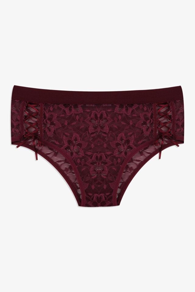 Kadın 3'lü Dantelli Yan Dekolteli Külot Siyahbeyazbordo - M