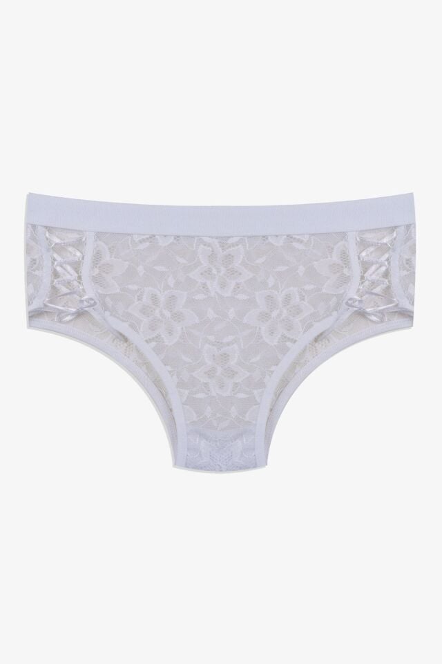 Kadın 3'lü Dantelli Yan Dekolteli Külot Siyahbeyazbordo - M