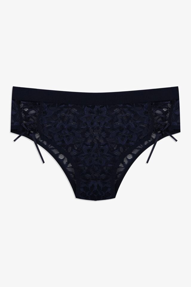 Kadın 3'lü Dantelli Yan Dekolteli Külot Siyahlacivertfusya - M