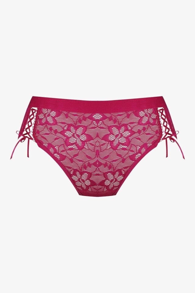 Kadın 3'lü Dantelli Yan Dekolteli Külot Siyahlacivertfusya - M