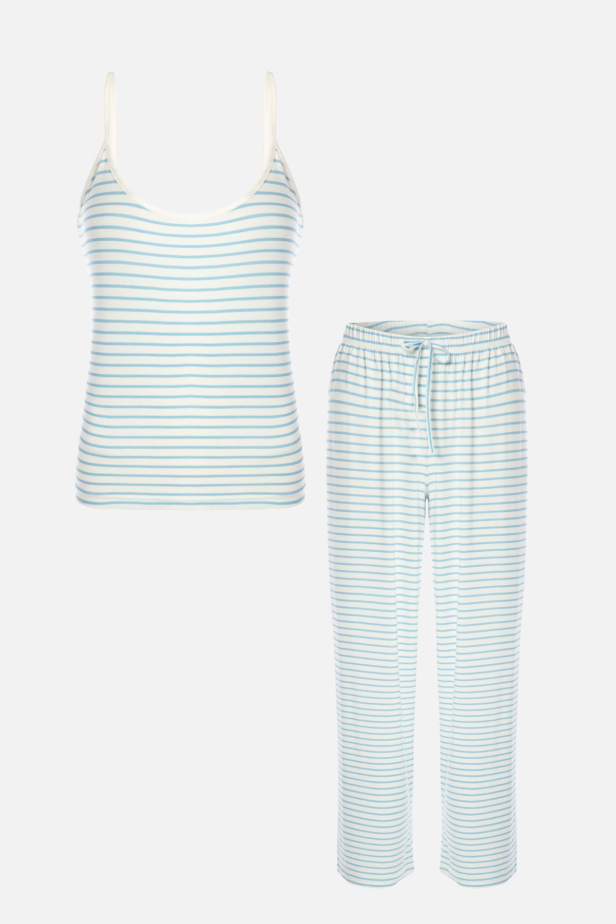 Kadın İp Askılı Viskon Çizgili Desenli Pijama Takımı KO70102 Çizgi Desen - L - KO70102 Çizgi Desen - L