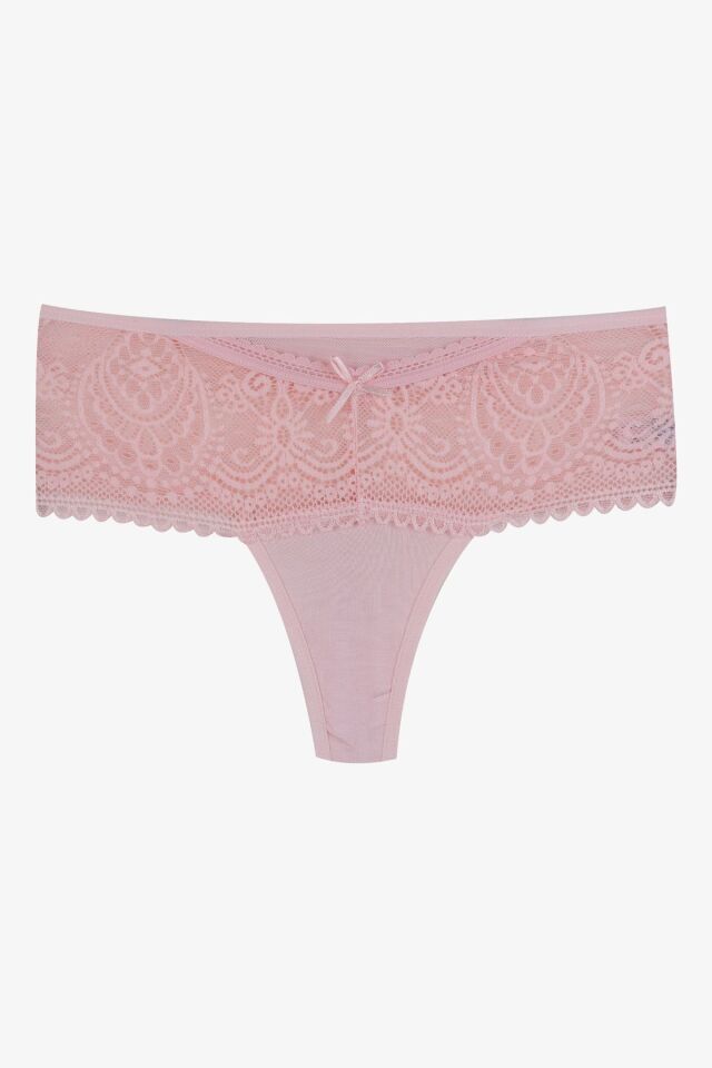 Kadın 3'lü Dantel Detaylı Tanga Siyahbeyazpudra - M