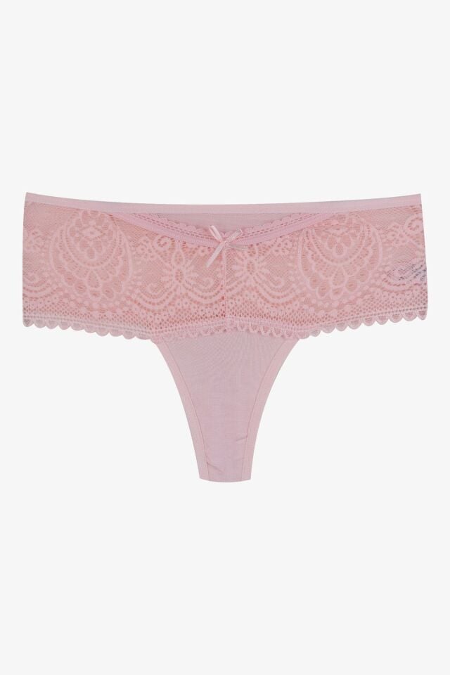 Kadın 3'lü Dantel Detaylı Tanga Siyahbeyazpudra - M