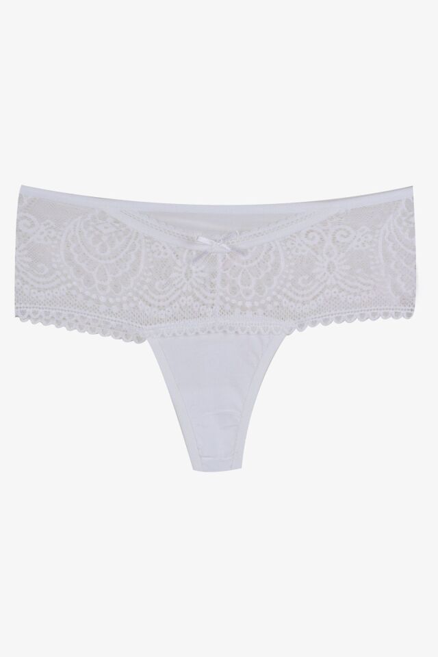 Kadın 3'lü Dantel Detaylı Tanga Siyahbeyazpudra - M