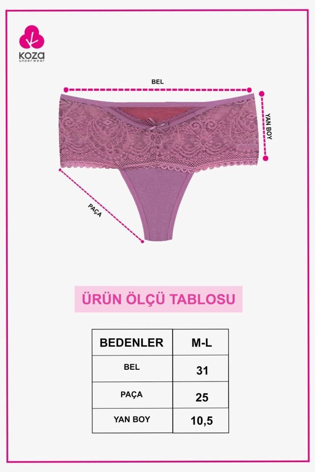 Kadın 3'lü Dantel Detaylı Tanga Siyahbeyazpudra - M