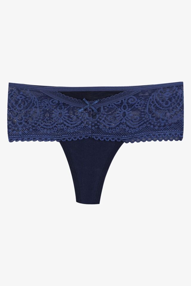 Kadın 3'lü Dantel Detaylı Tanga Siyahindigogkurusu - M