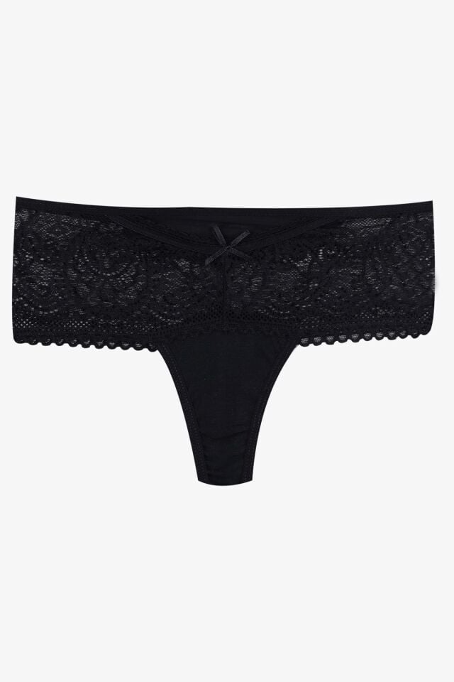 Kadın 3'lü Dantel Detaylı Tanga Siyahindigobordo - M