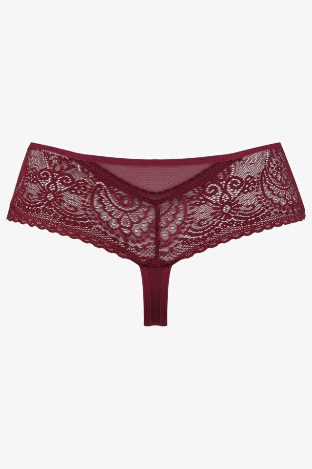 Kadın 3'lü Dantel Detaylı Tanga Siyahindigobordo - M