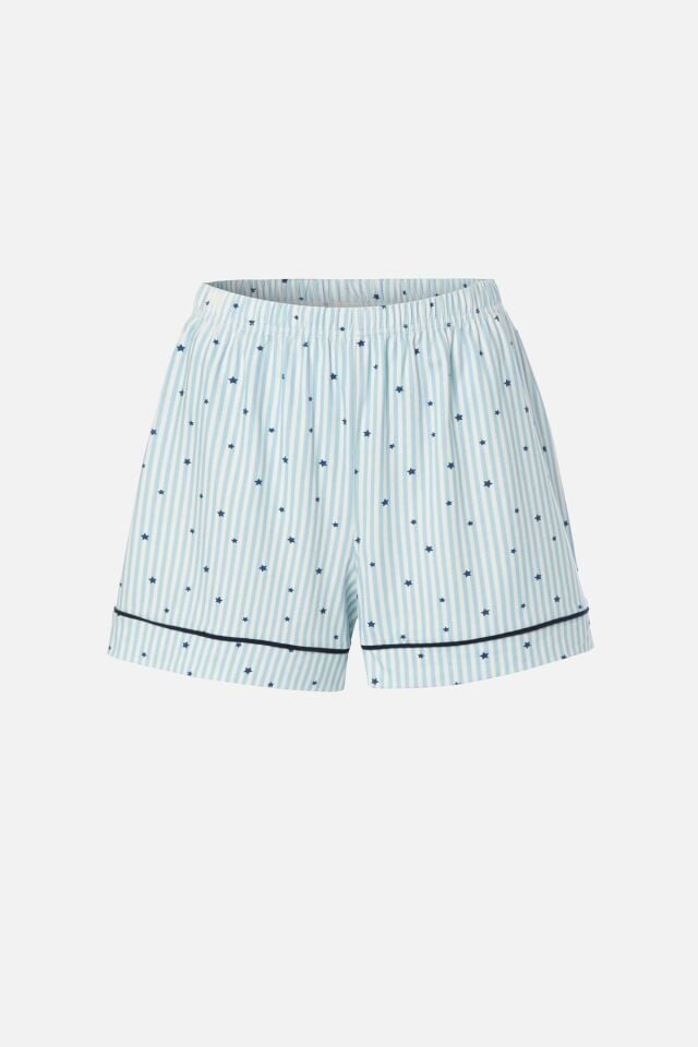 Kadın Gömlek Yaka Kısa Kollu Pamuklu Yıldız Desenli Şortlu Pijama Takımı KO70100 Yıldız Desen - S - S - KO70100 Yıldız Desen