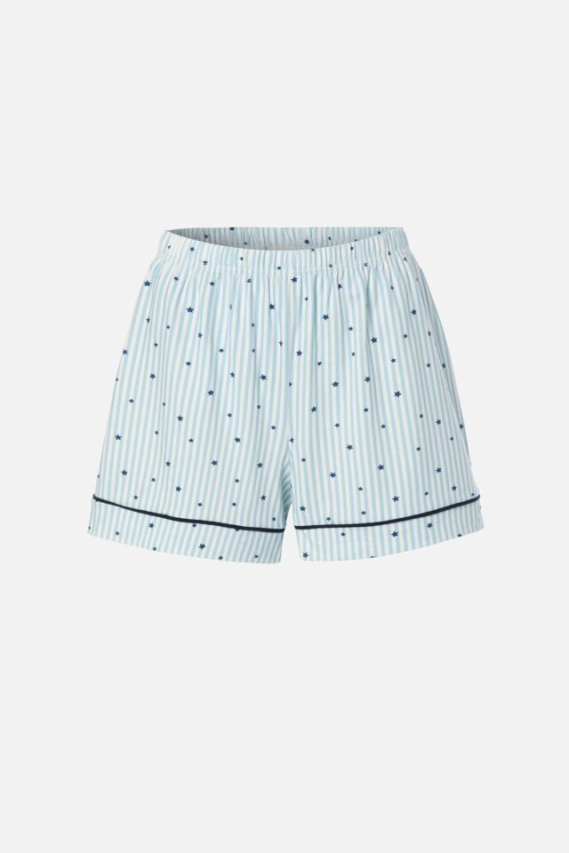 Kadın Gömlek Yaka Kısa Kollu Pamuklu Yıldız Desenli Şortlu Pijama Takımı KO70100 Yıldız Desen - XL - XL - KO70100 Yıldız Desen